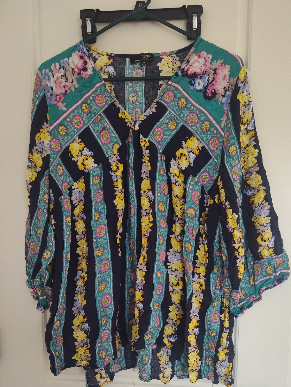 Suzanne Betro Teal, Navy & Yellow Floral Tunic